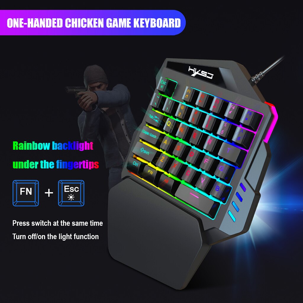Mini gaming toetsenbord met één hand, muis, combo, usb, bedraad, game, 35 toetsen,  v100+a907 rgb, mechanisch toetsenbord met één linkerhand, polssteun