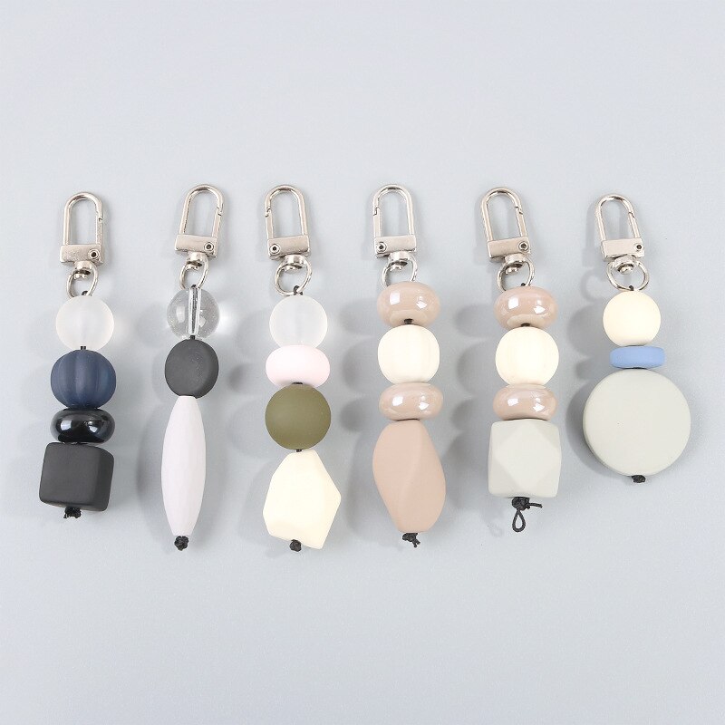 LLavero de cuentas de madera irregulares para mujer, llavero cuadrado redondo geométrico hecho a mano, joyería para mujer, de: Random Style 1pc