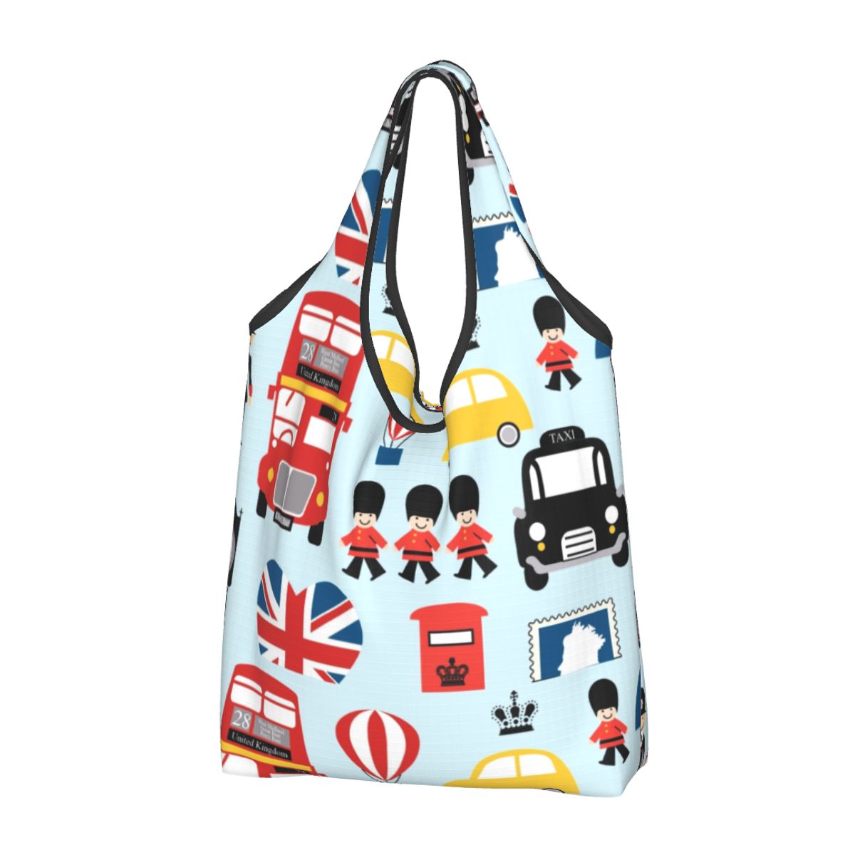 Aangepaste Britse vlag Londen rode bus auto boodschappentas mode shopper Tote schoudertassen draagbare handtas met grote capaciteit: Marineblauw