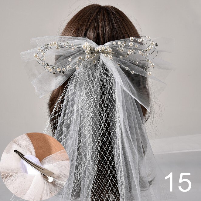 White Face Veils Bridal Big Bowknot Headband Net Birdcage Veil Charming Wedding Party Hair Accessories Fascinator: 15