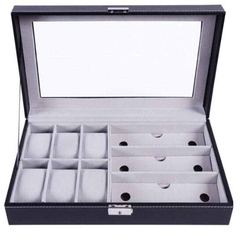 6/6 + 3/8 + 2 Grids Storage Horloge Doos 8/10/12 Grids Pu Lederen Horloge Houder Organizer Voor Quartz horloge Sieraden Dozen Display: GR 6 Plus 3 Grid
