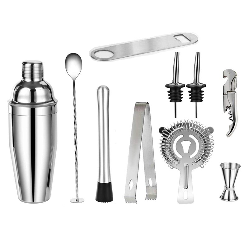 550ml Cocktail Shaker Bar Set con Accessori-Martini Kit con Misurazione Jigger, Cucchiaio di Miscelazione, muddler e Liquore Versatori: 10pcs