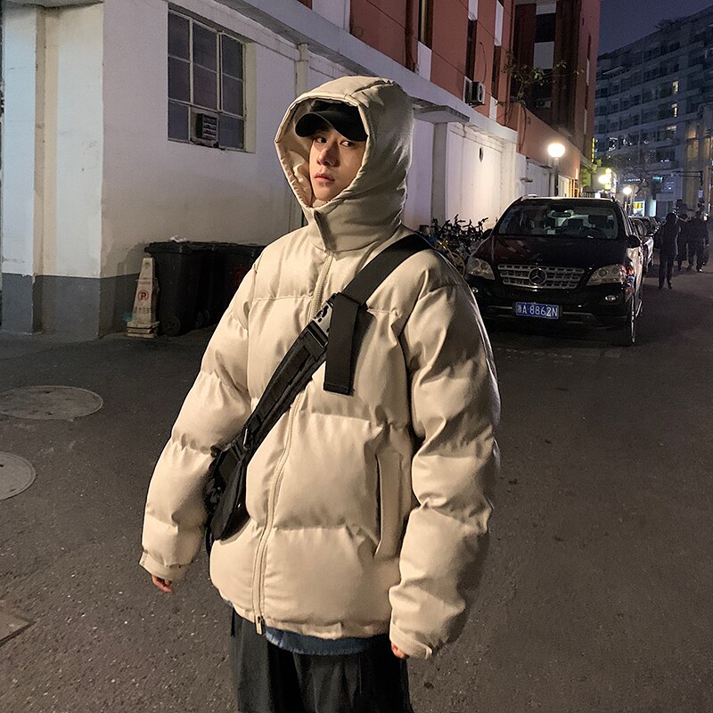 LAPPSTER Männer Japanischen Streetwear Leder Puffer Jacke Herren Hüfte hüpfen Schwarz Winter blasiert Jacken Mäntel Paar Koreanische Parka: Aprikose / XL
