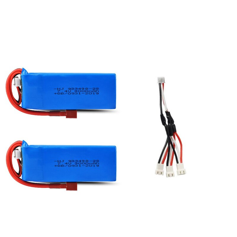 Wltoys 144001 Car 2s 7.4V 3000mAh Upgraded Lipo Battery T Plug For Wltoys 1/14 144001 RC Car Boat Lipo Battery Parts Upgraded: 2batterycable