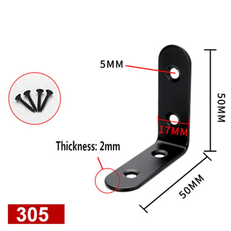 5pcs/lot L Shape Black Stainless Steel Angle Fixed Furniture Corner Bracket Furniture Accessories Cabinet Right Angle Connector: 305