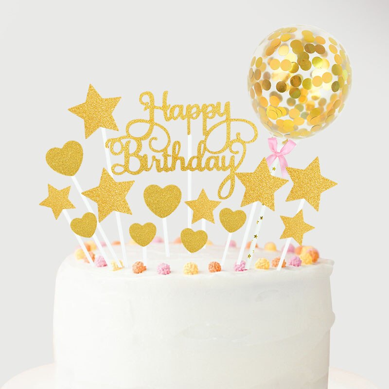 1 sæt tillykke med fødselsdagen kage topper rosa guld sølv stjerne ballon kage topper til voksne børn fødselsdagsfest dessert diy dekorationer: A05