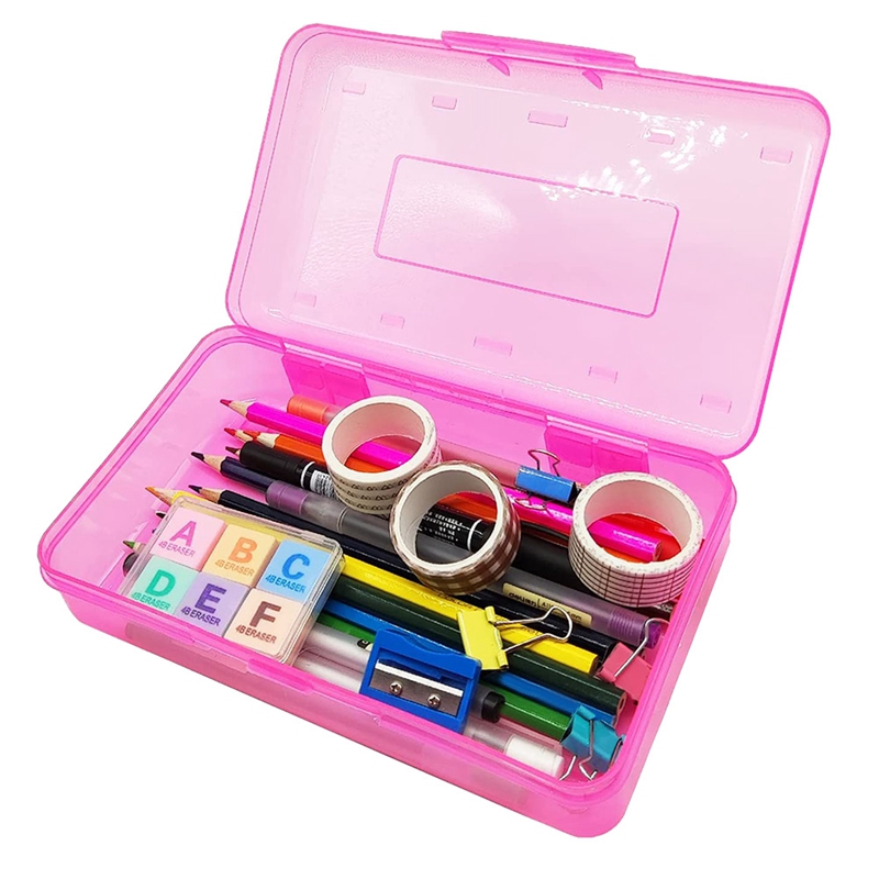 Boîte à crayons en plastique translucide pour enfants, étuis à crayons de capacité avec couvercle à pression, organisateur pour crayons