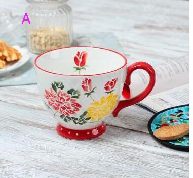 nordisch Kaffee Tasse Frühstück Tasse Hand Gemalt Suppe tasse Kreative Keramik Becher Getreide becher Wasser Tassen Erleichterung becher CL09282206: A