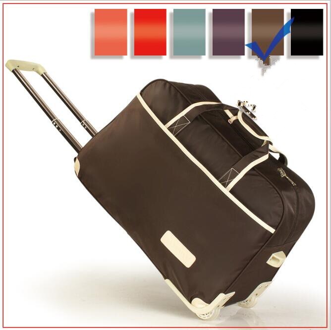 Grande capacité nylon tissu imperméable Maletas De Viaje Con Ruedas Envio valises bagages Set roulant voyage sac roulettes fixes: brown