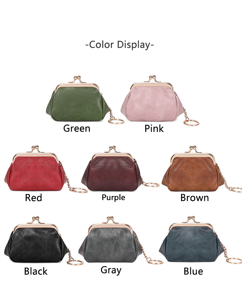 Mini bolsa de moedas retrô com clipe de bloqueio, bolsa de armazenamento portátil diária e fofa para meninas, bolsa de chave simples de cor sólida