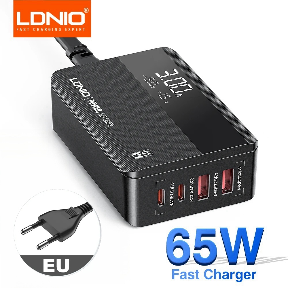 LDNIO 65W Chargeur USB PD QC4.0 4 Ports Type C pour Iphone 15 13 Pro Max Samsung Xiaomi 14 Ordinateur portable Pad Macbook Chargeur de téléphone portable: EU