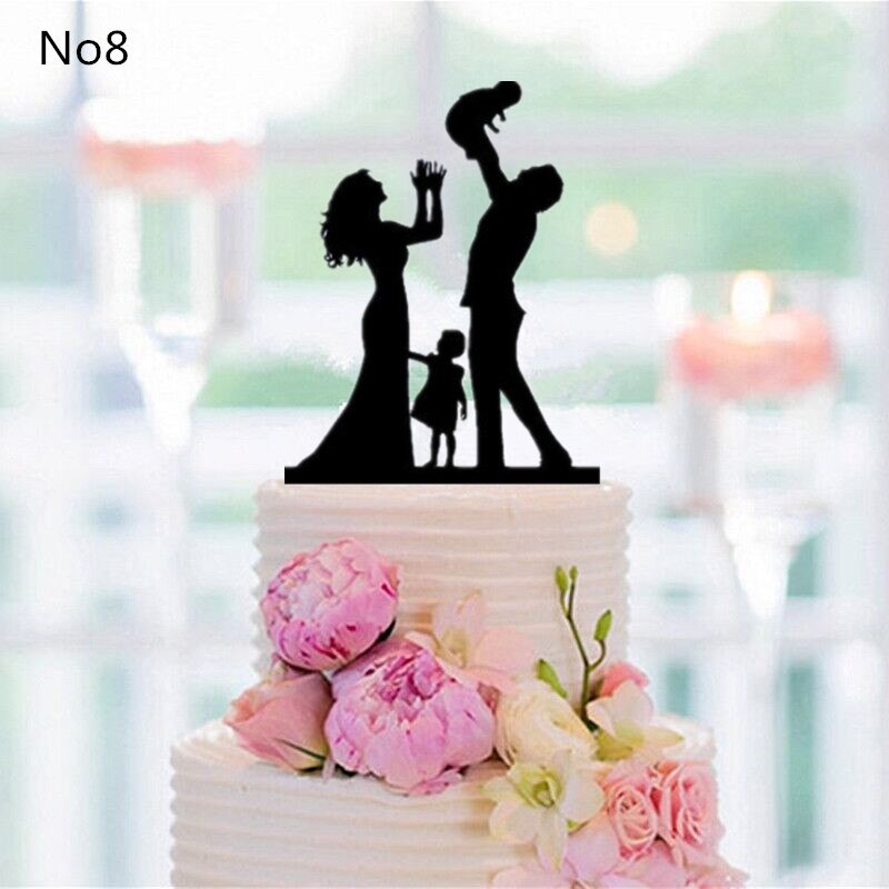 Mixed Style Black Acrylic Wedding Cake Topper For Decor Mariage Mr Mrs Bride Groom Family Cake Toppers Baby Shower Decoration: NO 8