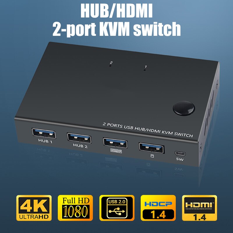 Hdmi Kvm Switch Knop Switcher Usb-poort Met Kabel Computer Accessoire Voor Monitor Toetsenbord Muis NC99