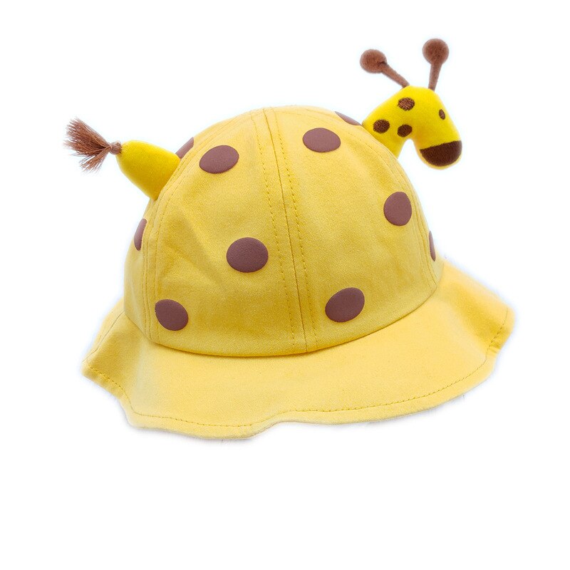 Children Sun Hat Lovely Giraffe Doll Decorate Hat for Boys Girls Spring Autumn Dot Solid Breathable Kids Toddler Fisherman Hat