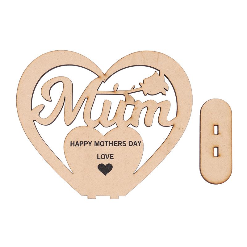1pc Hollow Wooden Heart Mother's Day Desktop Decor Love Ornaments Art Craft Word Adornment