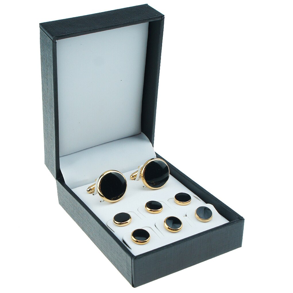 8PCS/Set Retro Round Shape Oil Cufflinks Stud Plated Geometric Sleeve Cuff Button Shirt Jewelry