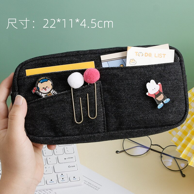 Kawaii Pencil Cases Stationery Pencil Case Large Capacity Pen Case For Girls Retro Trousse Scolaire School Supplies Pencilcase: A Black