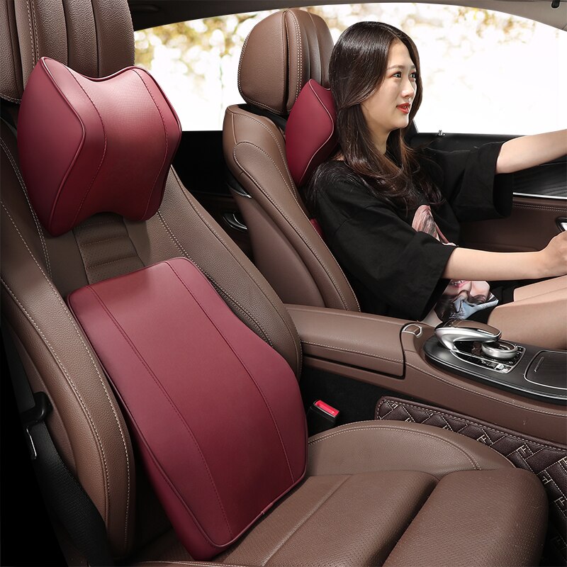 Car memory cotton headrest neck pillow waist pillow Car For Skoda Octavia Octavia a5 a 5 Superb Fabia: red leather