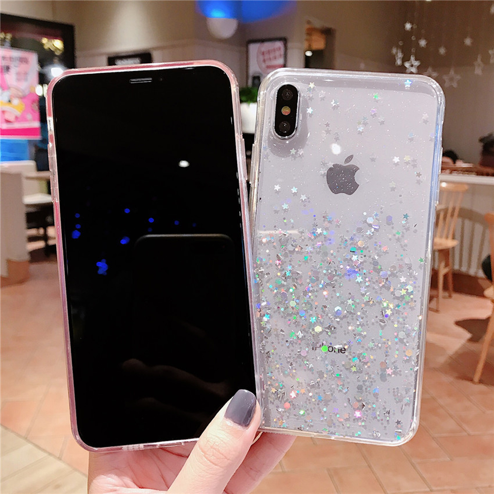 Étui à paillettes scintillantes pour iPhone 8 7 Plus 6 6S, étui Transparent Shine Star pour iphone X XR XS MAX 10, housse en TPU souple
