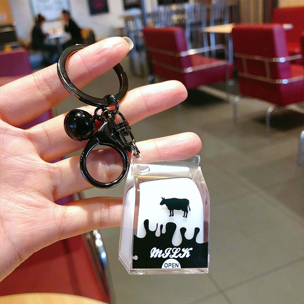 Acrylic Dairy Cow Milk Drinks Keychain Fruit Milk Moving Liquid Keyrings Decompression Drift Bottle Jewelry Kids: milk 4