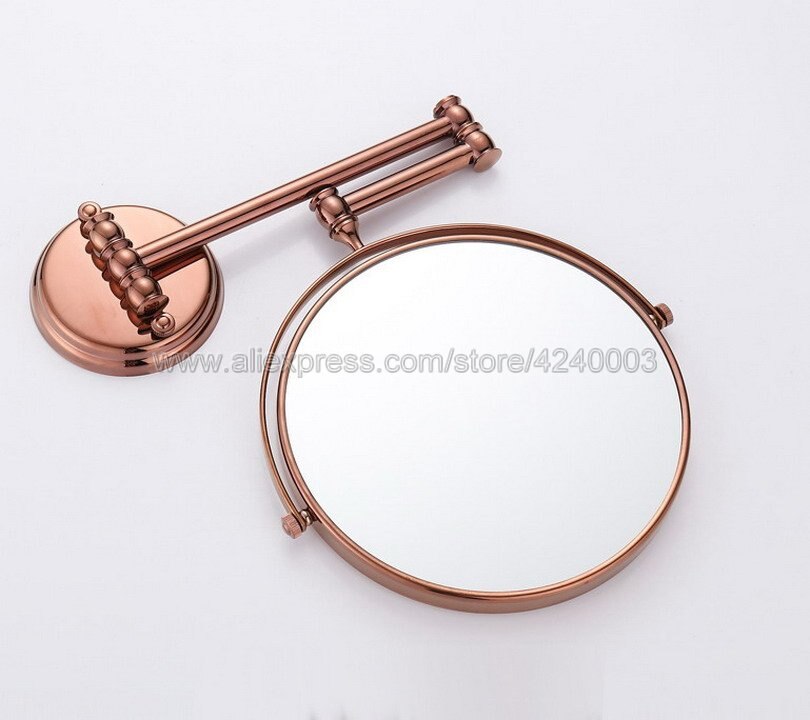Rose Gold Bath Mirrors 3 x Magnifying Mirror of Bathroom Makeup Mirror Folding Shave 8" Dual Side Wall Round Mirrors Kba630