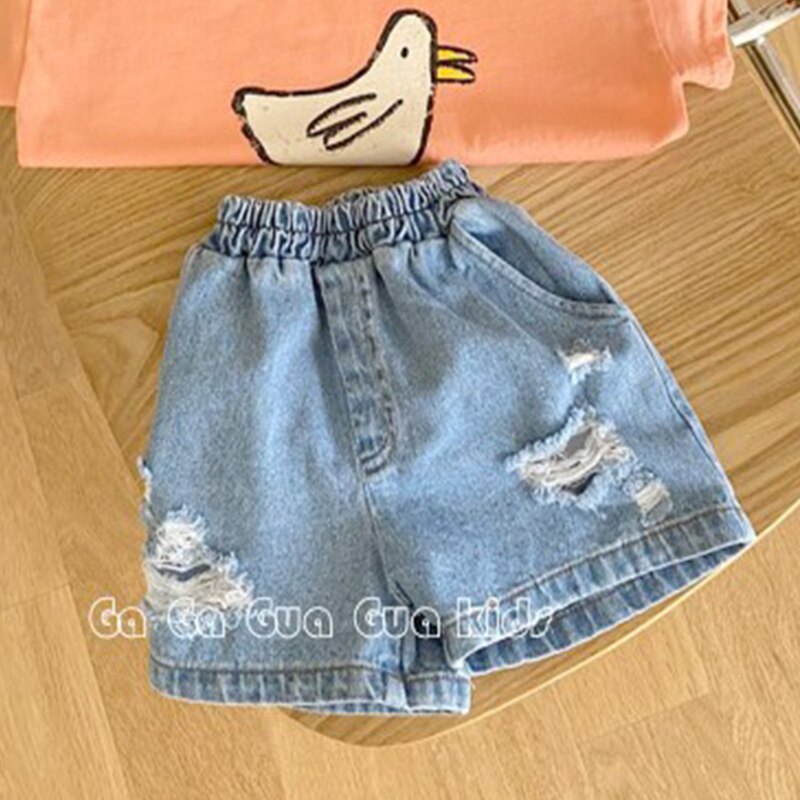 T-shirt à manches courtes pour bébé fille et garçon, en coton, doux, uni et mignon, avec dessin animé de canard, hauts: 018 shorts / 3T