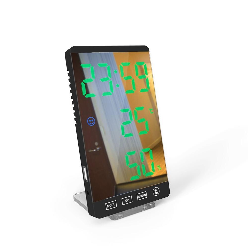 Praktisk digitalt led vækkeur multifunktionelt vejrstation termometer spejl ur display: B