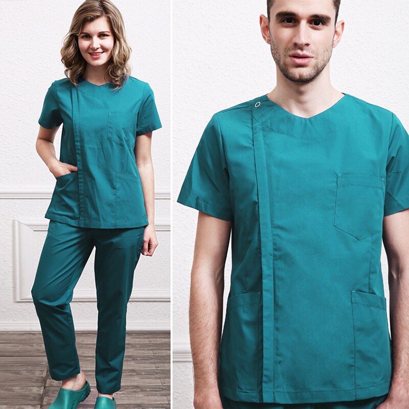 Concealed zipper Spa uniform Beauty Salon Work scrubs uniforms unisex scrubs tops /pants Health worker work clothes