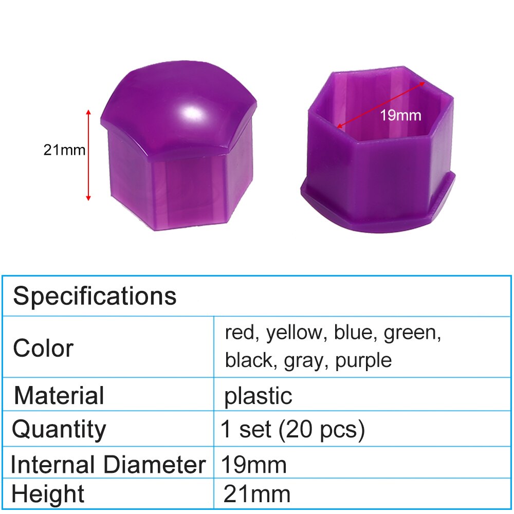 19Mm 20Pcs Universele Auto Wielmoer Covers Rood/Blauw/Groen/Grijs/Geel/Paars lug Moer Caps Schroef Protector Cover Wiel Moer Bout