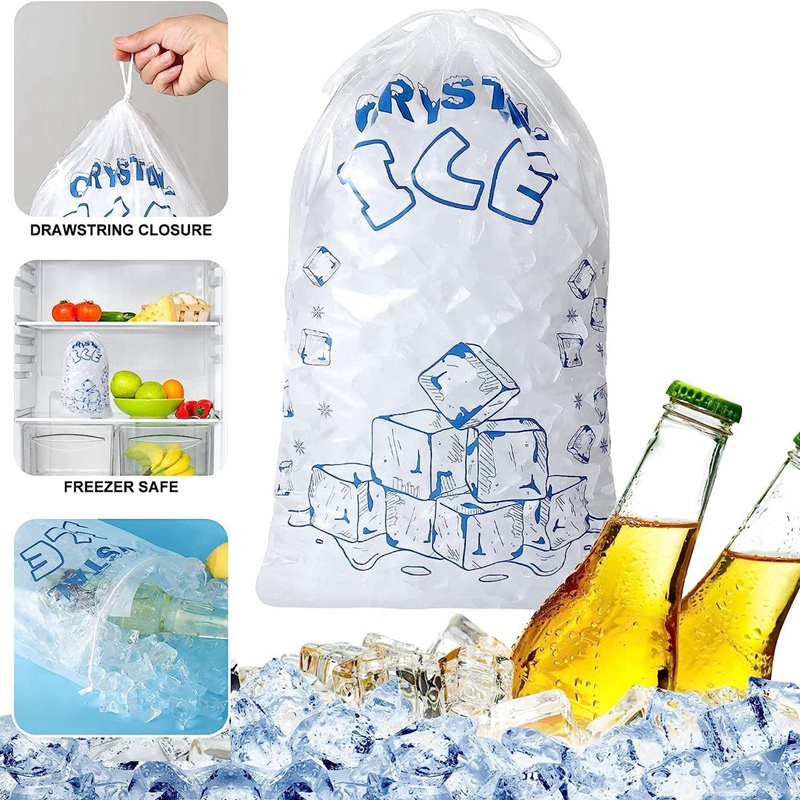 Isposer 8 lb med snøring , 100 stk. isposer til ismaskin, kraftige gjenbrukbare isbitposer, isposer til frysing
