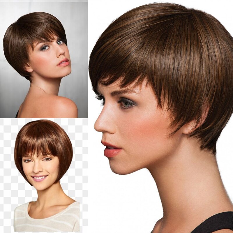 LINGHANG, peluca recta en color rojo corto, gris, pelucas de pelo Pixie con estilo cortado para mujeres, pelo sintético, fibra de alta temperatura