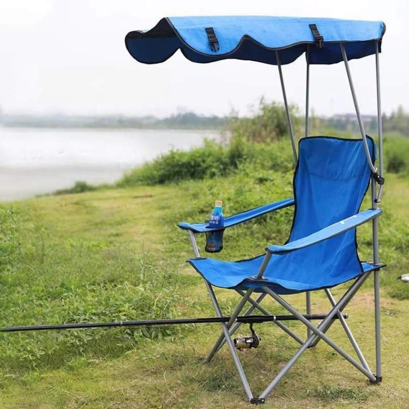 Klappbarer outdoor-campingstuhl mit sonnenschutzdach, ultraleichter strandstuhl, tragbarer angelstuhl, picknick- und freizeitstuhl