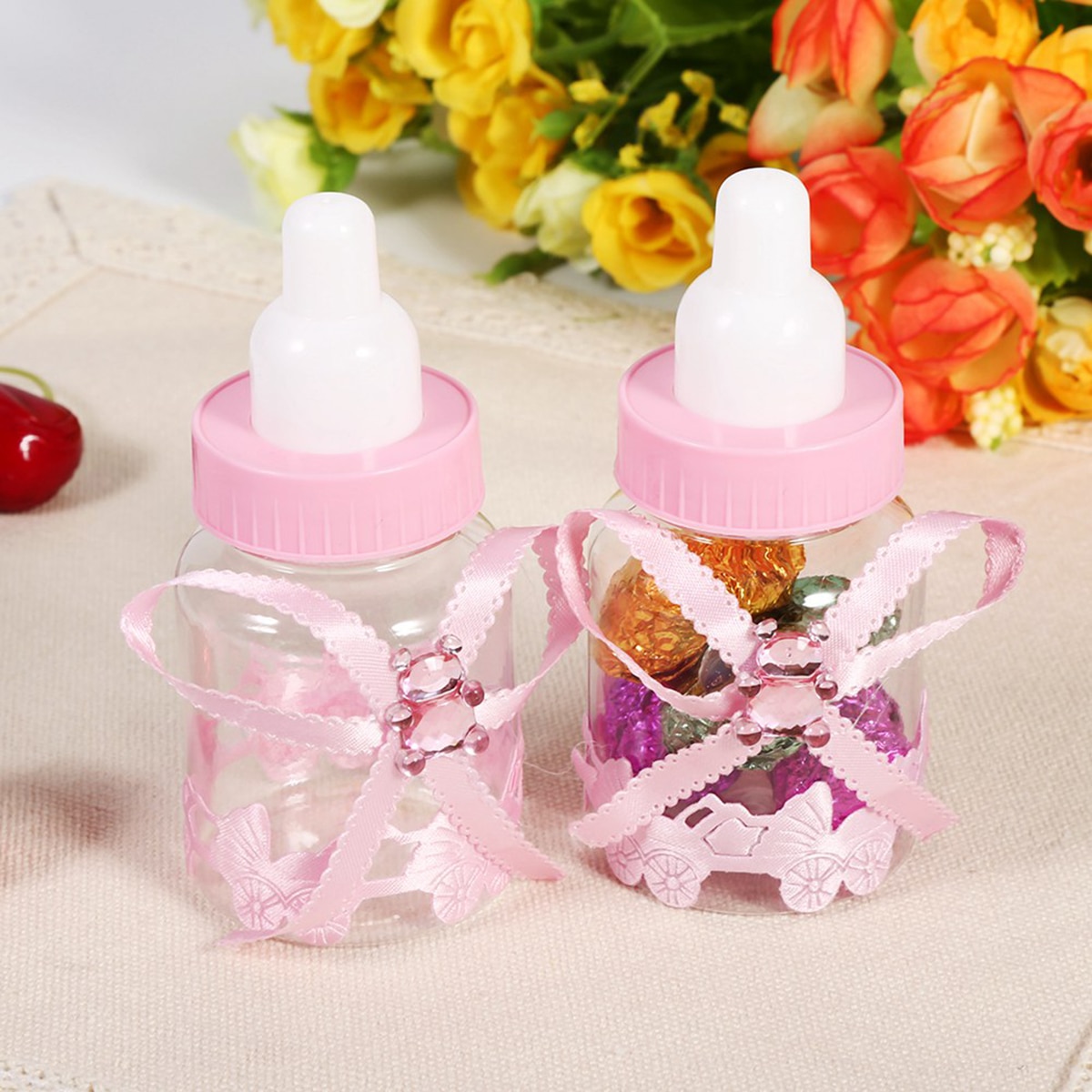 12 stuks babyshower chocolade fles doos doop verjaardag feest bedankjes bedankjes snoepdoos jongen meisje roze blauw