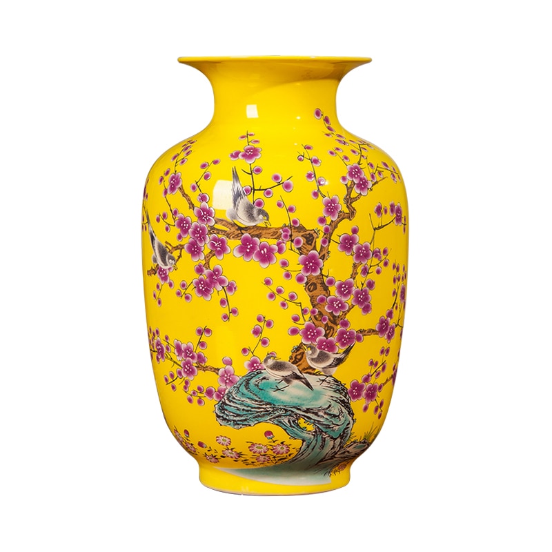 Jingdezhen ceramic yellow vase decoration Chinese classical living room TV cabinet home decoration flower arranging vase