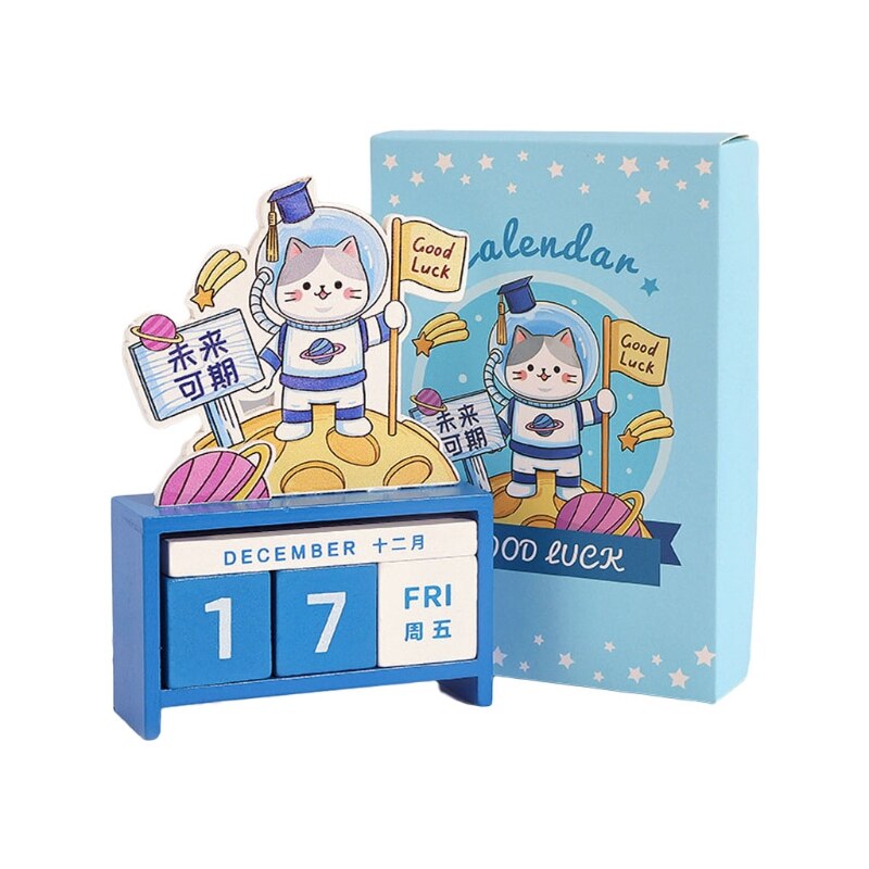 Vintage Wooden Perpetual Desk Calendar Block Planner Permanent Desktop Organizer DIY Agenda: F