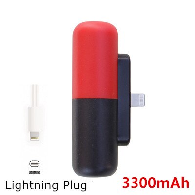 3300mAh Mini Power Bank For iPhone 11 12 Xiaomi Samsung External Battery Powerbank Portable Travel Phone Charger Cute Poverbank: Lightning Red