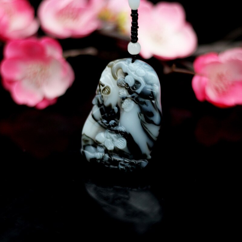 Natural Black White Jade Vase Pendant Necklace Jadeite Charm Jewelry Hand-Carved Accessories Amulet for Men Women