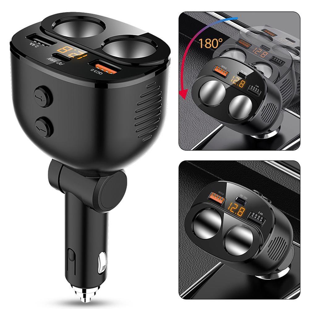 Autolader 2 -weg auto sigarettenaansteker splitter dubbele usb + type -c 12v stroomadapter 5 in 1 snelladen  qc3.0 laders