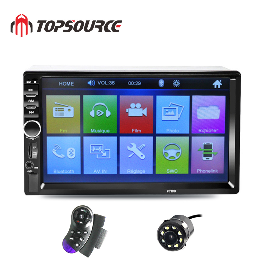Topsource 7018b 7 tums bluetooth audio pekskärm bilradio bil audio stereo bil  mp4 mp5 spelare usb support för sd/mmc: Kontroll och 8 led