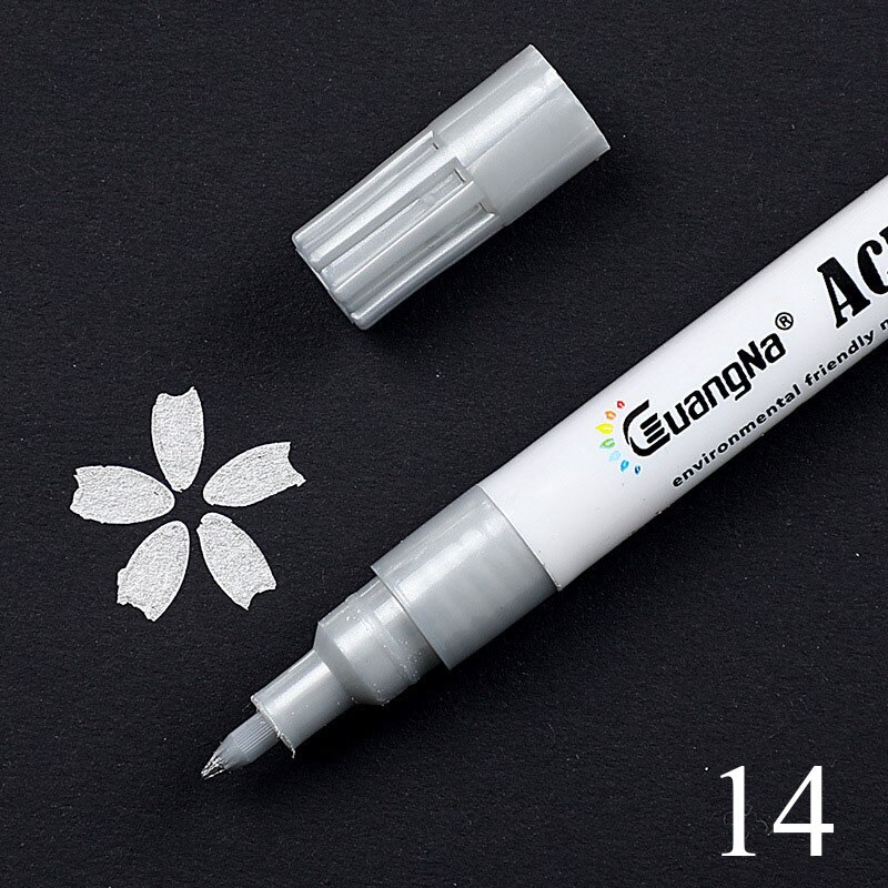 0.7mm akryl tegning graffiti tusj penn 18 farger signering penn keramisk svart kort penn farge tegning penn skole kontorrekvisita: Sølv