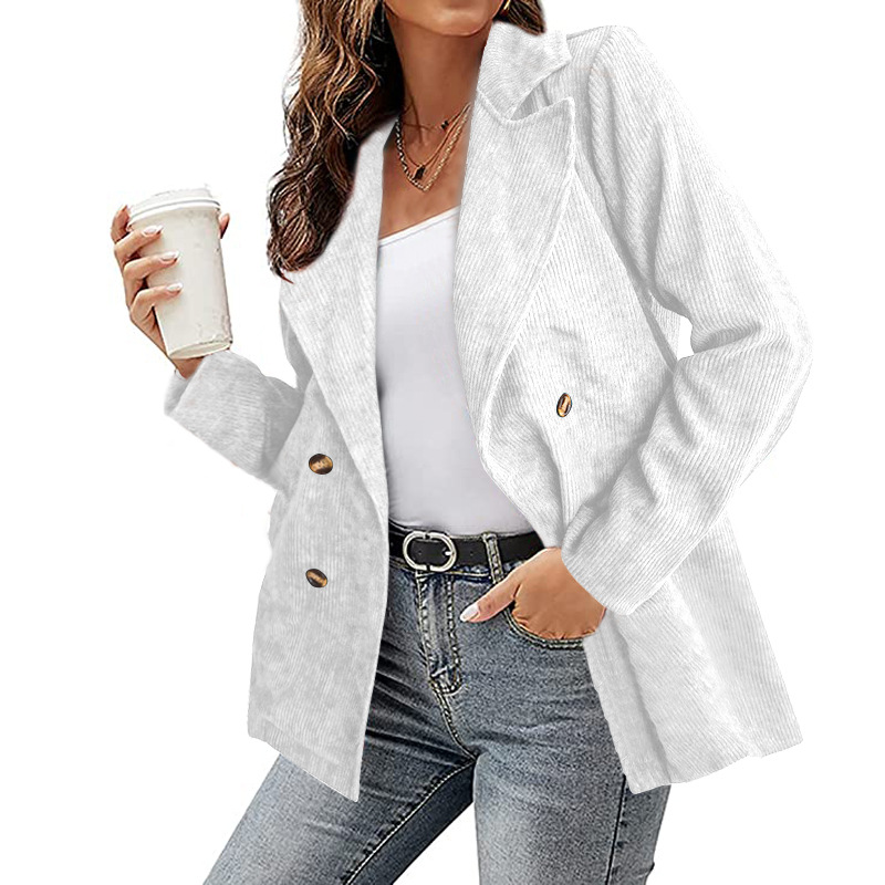 Office Lady Outwear for Women Long Sleeve Single Button Blazer Coats Solid Simple Corduroy Daily Clothes