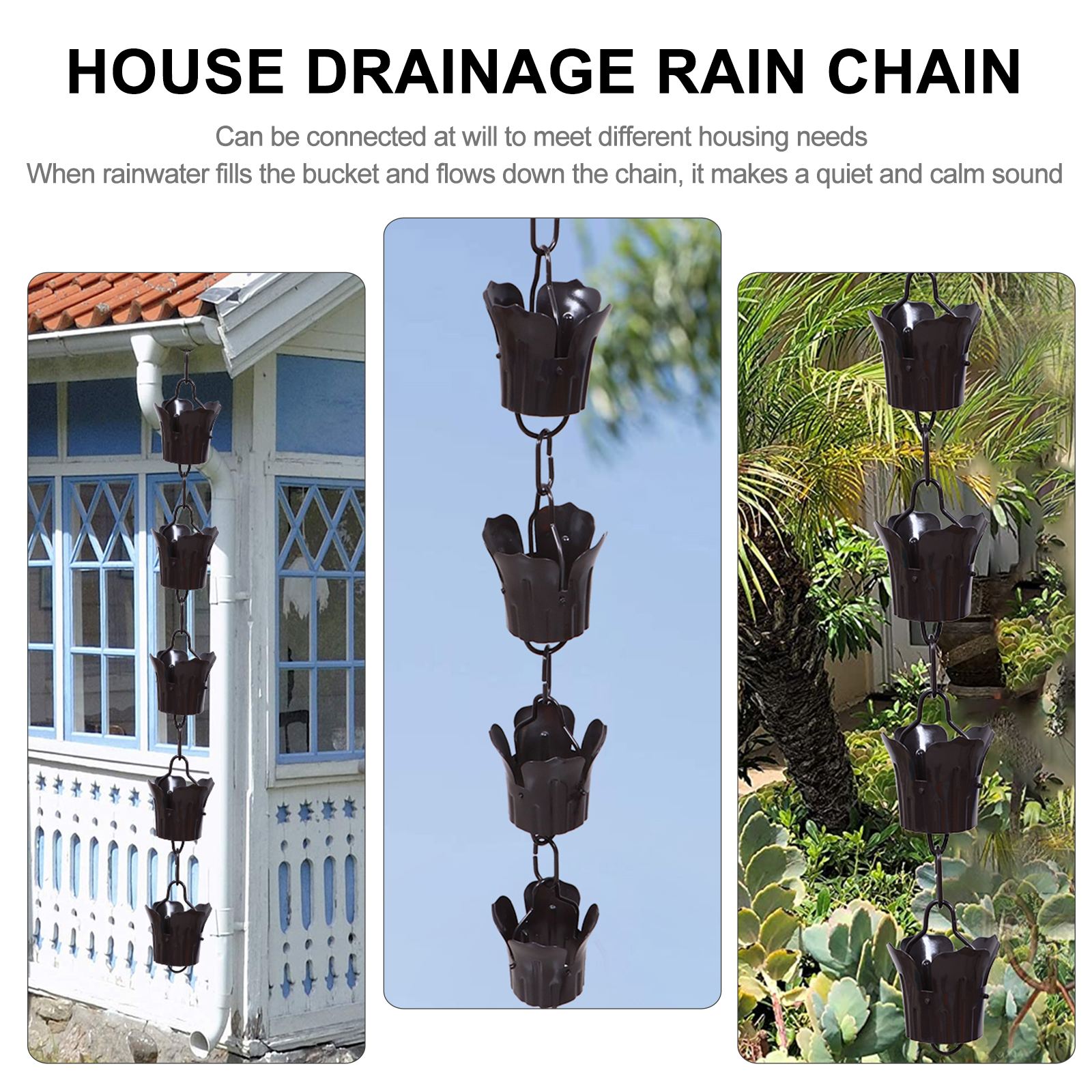 1PC 1M Winter Drainage Chain Copper Rain Chain Building Villa Roof Gutter Rainwater Chain Drainage Rain Chain Gutter Downspout