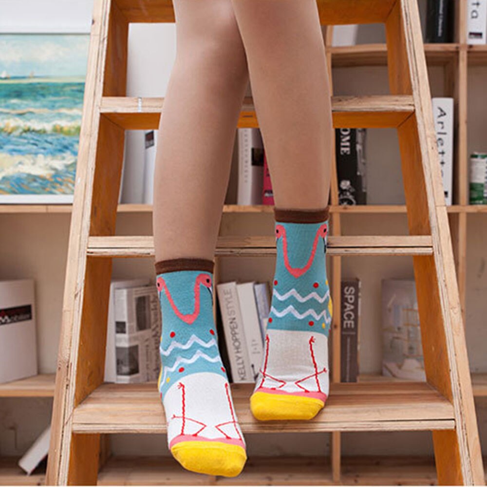1 Par Mulheres Moda Flamingo Série Novidade Crew Socks Macio Quente E Confortável