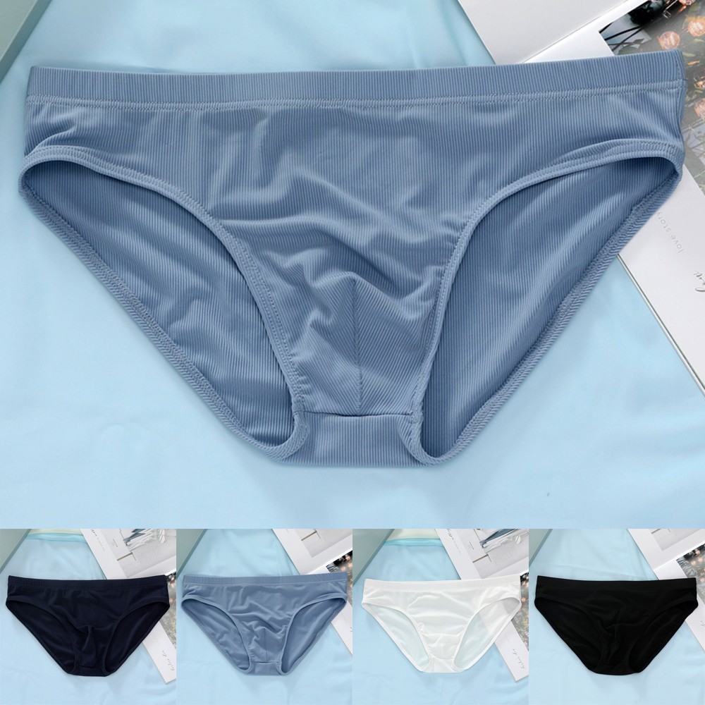 Summer Men&#39;s Ice Silk Panties Ultra-thin Silky Breathable Translucent Low Waist Briefs Comfortable Cool Underwear Male