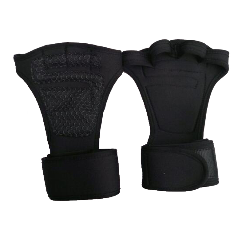 Guantes antideslizantes de silicón de levantamiento de pesas deportivos de Fitness, guantes de medio Dedo de entrenamiento, mangos de gimnasia Crossfit, mano, Palma protección: Black / L