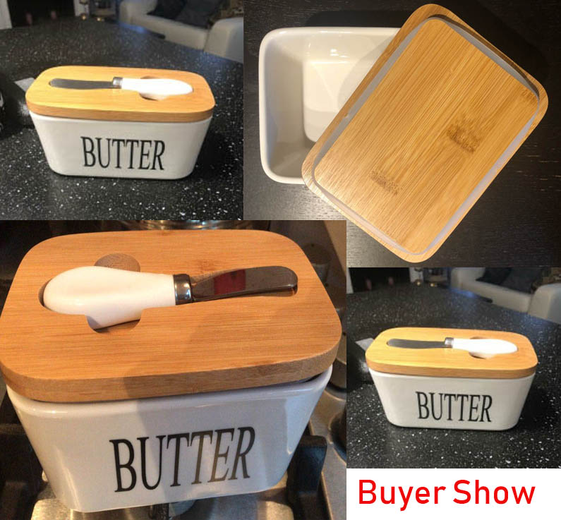 Beurrier de Style Nordique Avec Couvercle en Bois et Couteau, Alimentaire, Boîte de Conservation pour le Beurre, Plateau à Fromage, Assiette à Produits Laitiers, Récipient et Outil pour la Cuisine