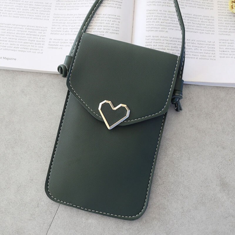Transparent Touch Screen Women Heart-shaped Mobile Phone Bag Retro Mini Messenger Lady Handbag And Purses Small Phone Bag: Green