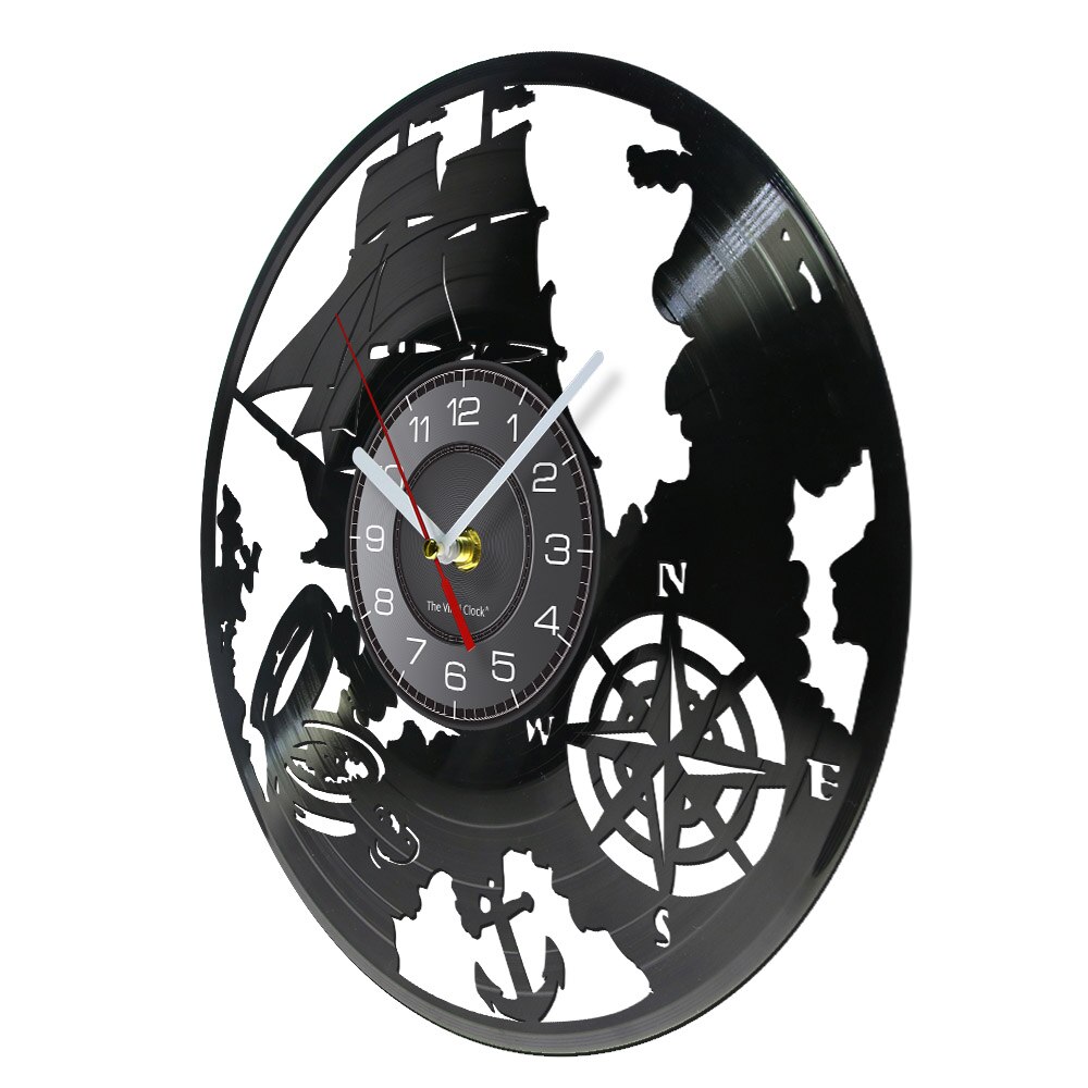 Reloj de pared de vinilo con tema de navegación, lámpara de pared mágica de marinero, luz nocturna LED de Vintage náutico