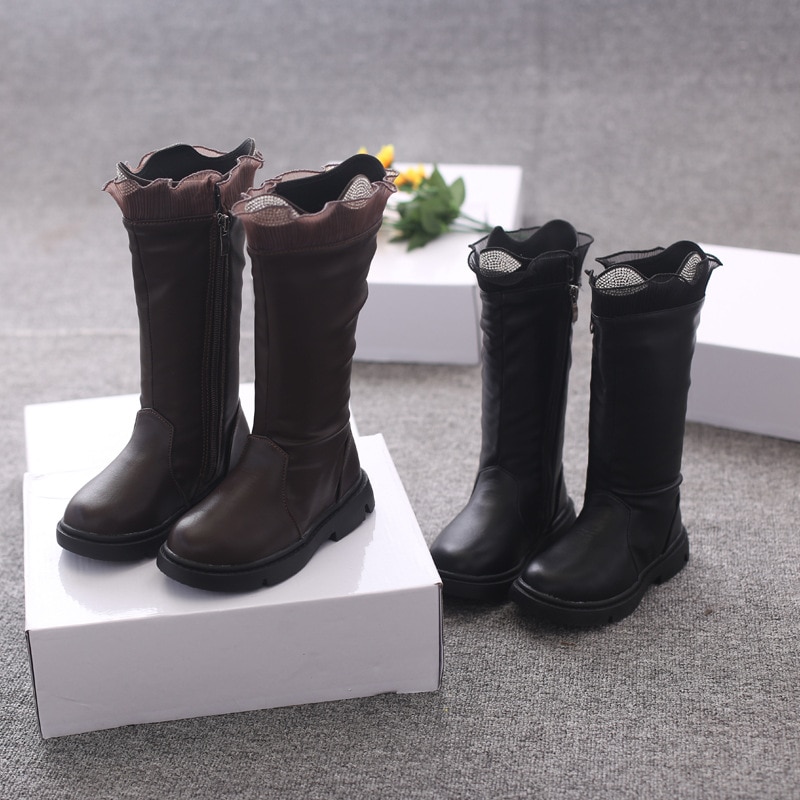 Kinderlaarzen meisjes schoenen leer veter strass lange laarzen effen kleur winter kinderen kniehoge laarzen warme meisjes schoenen  sl025