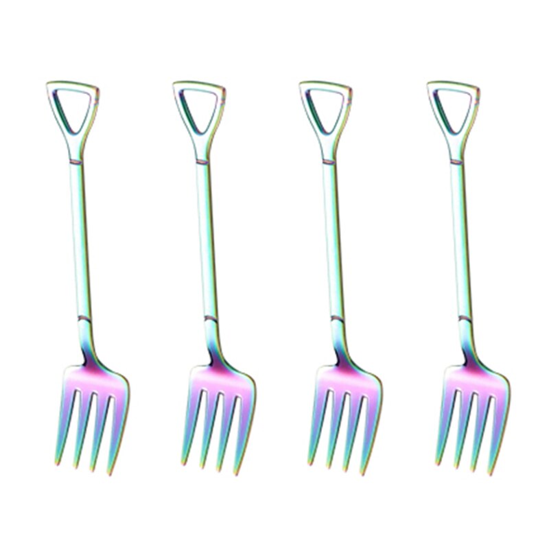 4PCS Coffee Spoon Ice Cream Scoop Stainless Steel Retro Iron Shovel Spoon Cutlery Set Spoon tea-spoon Tableware: 4Pcs Rainbow fork